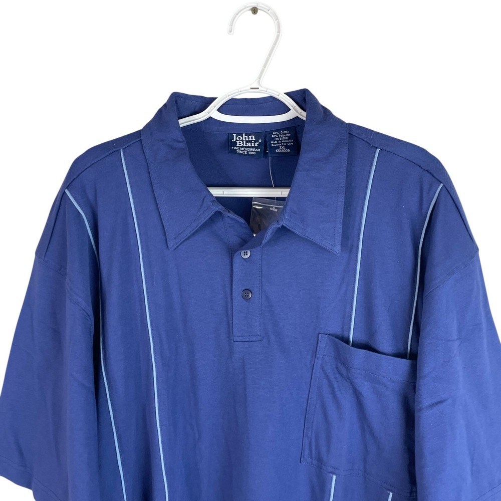 NEW‎ Vtg John Blair Mens Polo Shirt 2XL Blue S/S Stretch Pockets Cotton Blend